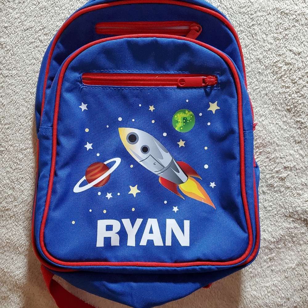 Personal Creations Children's Back Pack Rocket Ship Space Blue and Red